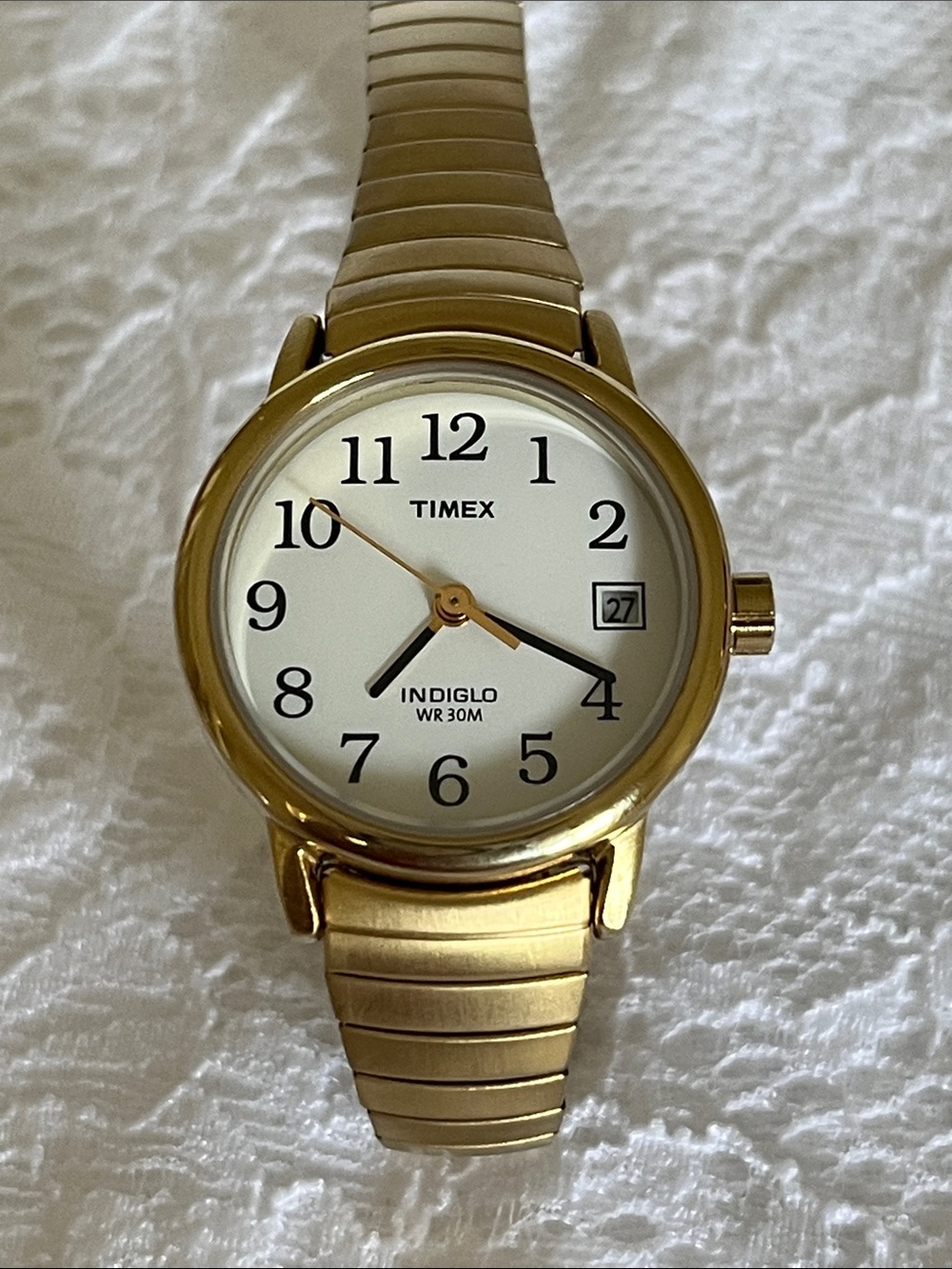 Timex Gold Tone Watch with White Dial and Date